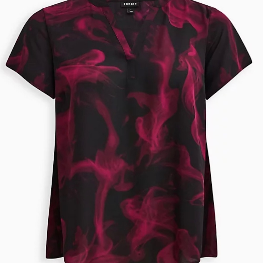 GEORGETTE BLACK FLORAL PRINT SPLIT NECK BLOUSE, Size 2